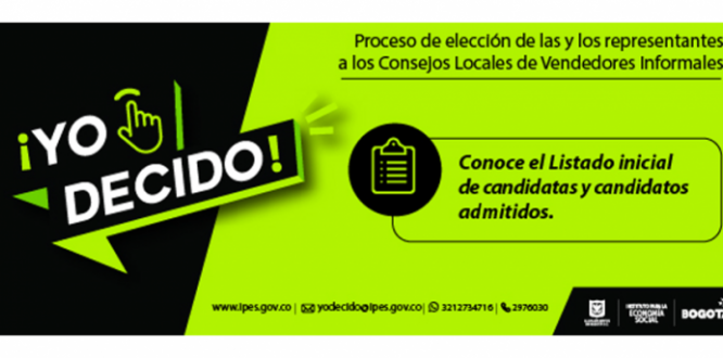 Banner con información Admitidos inicialmente de candidatas y candidatos a los Consejos Locales de Vendedores Informales